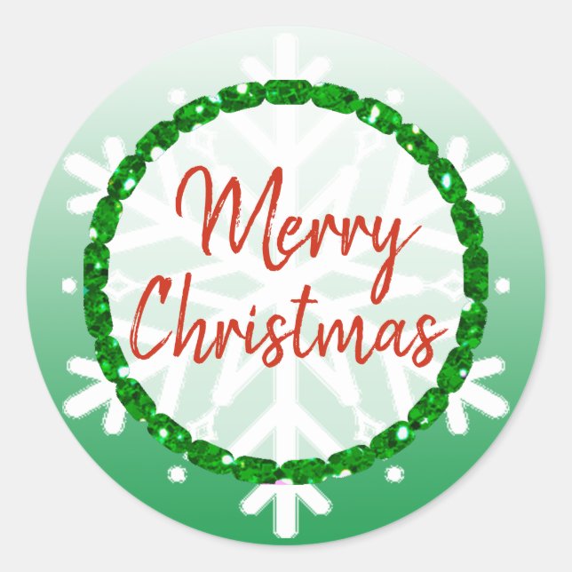 Burgundy Green Snowflake Merry Christmas Classic Round Sticker (Front)