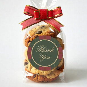 Burgundy Green Tartan Gold Thank You Christmas Classic Round Sticker