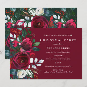 Burgundy Green Winter Foliage Christmas Party Invitation