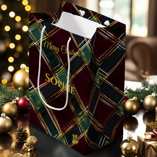 Burgundy, Green, & Yellow Crisscross Plaid Custom Medium Gift Bag