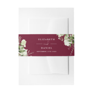 Burgundy Greenery Floral Wedding Invitation Belly Band