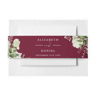Burgundy Greenery Floral Wedding Invitation Belly Band