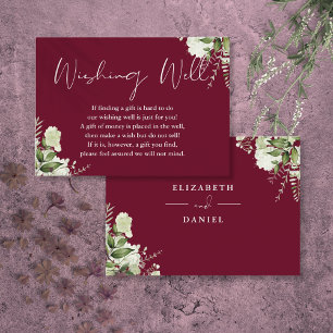 Burgundy Greenery Floral Wishing Well Wedding Enclosure Card