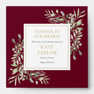 Burgundy Greenery Funeral Memorial Seed Packet Envelope