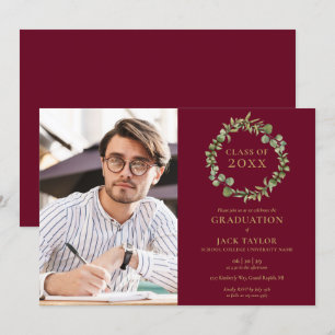 Burgundy Greenery Garland Photo Graduation Party I Invitation