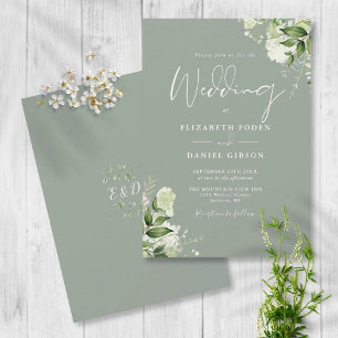 Burgundy Greenery Leaves Monogram Wedding  Invitation