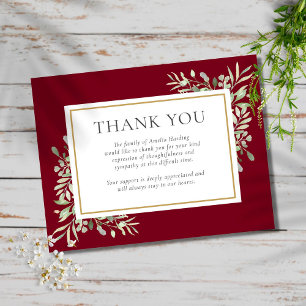 Burgundy Greenery Memorial Funeral Thank You Card