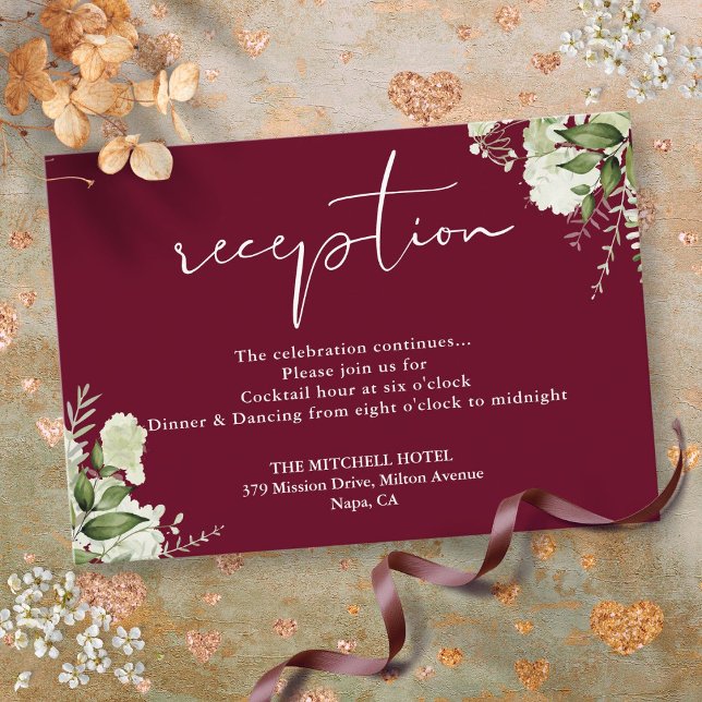 Burgundy Greenery Script Wedding Reception Enclosure Card (Burgundy Greenery Script Wedding Reception Enclosure Card)