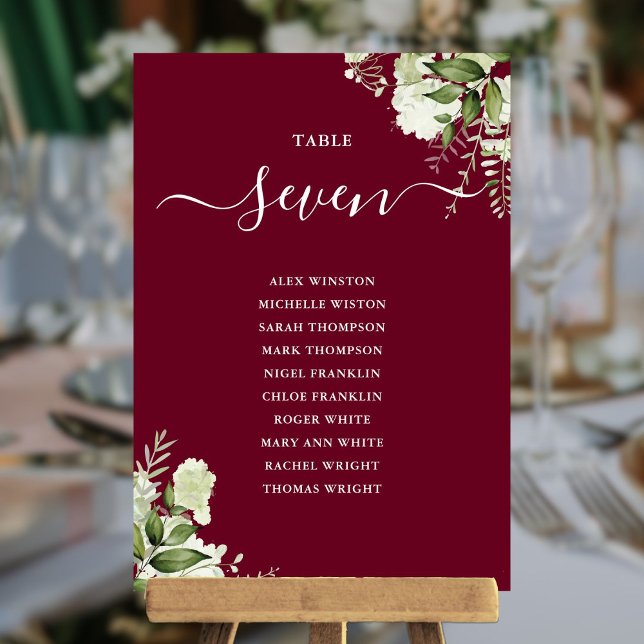 Burgundy Greenery Seating Plan Table Number (Burgundy Greenery Seating Plan Table Number)