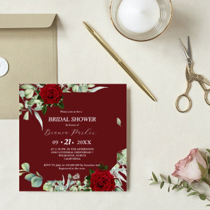 Burgundy greenery Square Bridal Shower Invitation