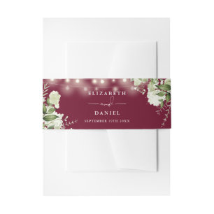 Burgundy Greenery String Lights Wedding Invitation Belly Band