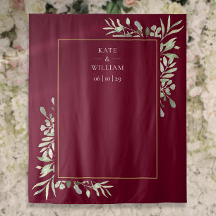 Burgundy Greenery Wedding Photo Booth Backdrop Tapestry