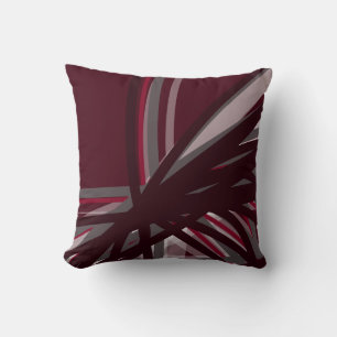 Burgundy & Grey Abstract Linear Design Cushion