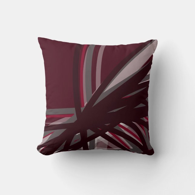 Burgundy & Grey Abstract Linear Design Cushion (Front)
