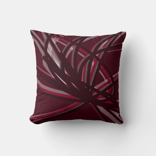 Burgundy & Grey Abstract Ribbons Throw Pillow (Front)