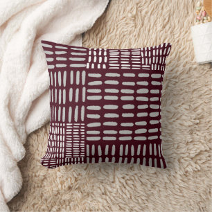 Burgundy & Grey Artistic Abstract Line Pattern Cushion