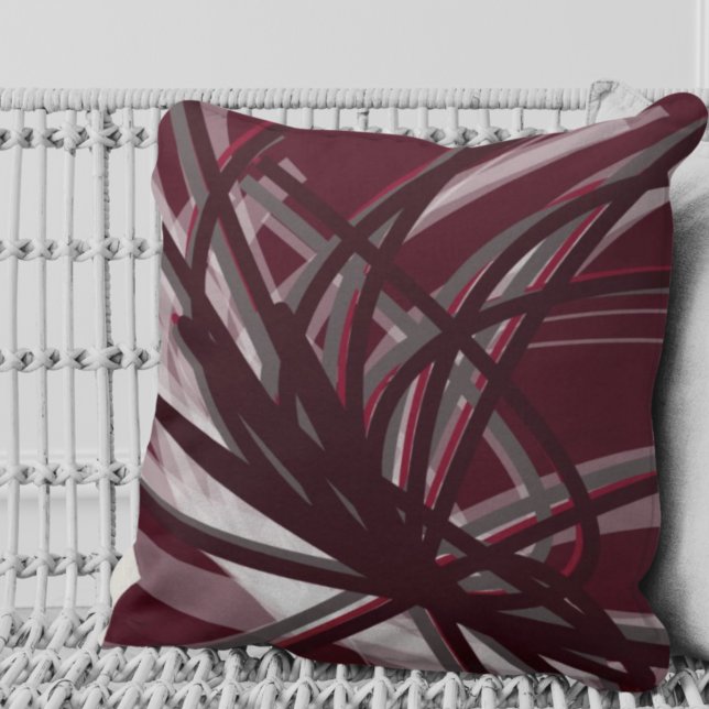 Burgundy & Grey Artistic Abstract Ribbon Design Cushion (Creator Uploaded)