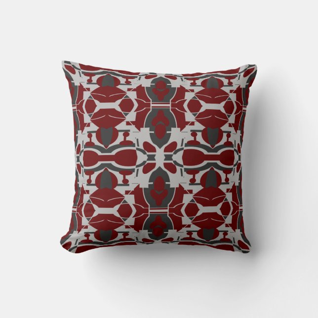 Burgundy Grey Black Regal Ornate Large Mosaics Cushion (Front)