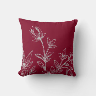 Burgundy & Grey Botanical   Rhatany Flowers Cushion