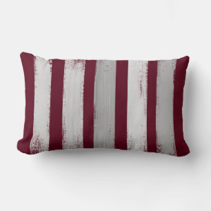 Burgundy & Grey Brush Stroke Stripe Lumbar Cushion
