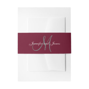 Burgundy Grey Elegant Monogram Script Wedding Invitation Belly Band