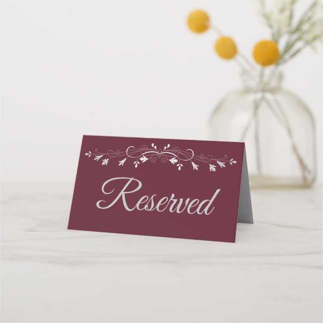 Burgundy & Grey Elegant Wedding Reserved Place Card (Front)