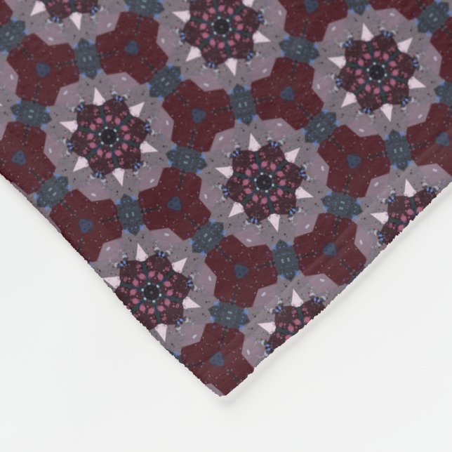 Burgundy & Grey Floral Painted Quilt Fleece Blanket (Corner)