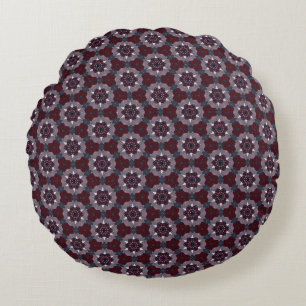 Burgundy & Grey Floral Painted Quilt Round Cushion