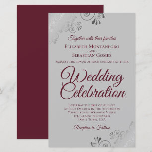 Burgundy & Grey Lace BUDGET Wedding Invite Large