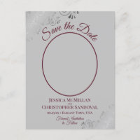 Burgundy & Grey Lace Wedding Save the Date Photo