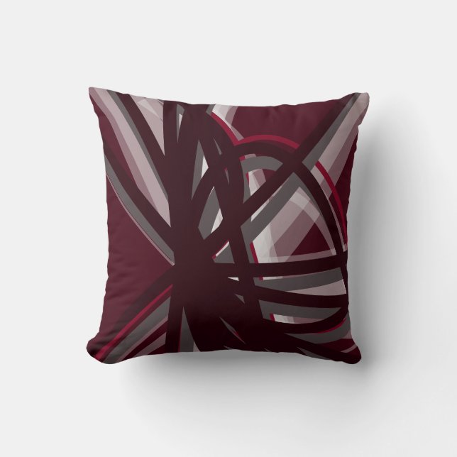 Burgundy & Grey Modern Artistic Abstract Cushion (Front)