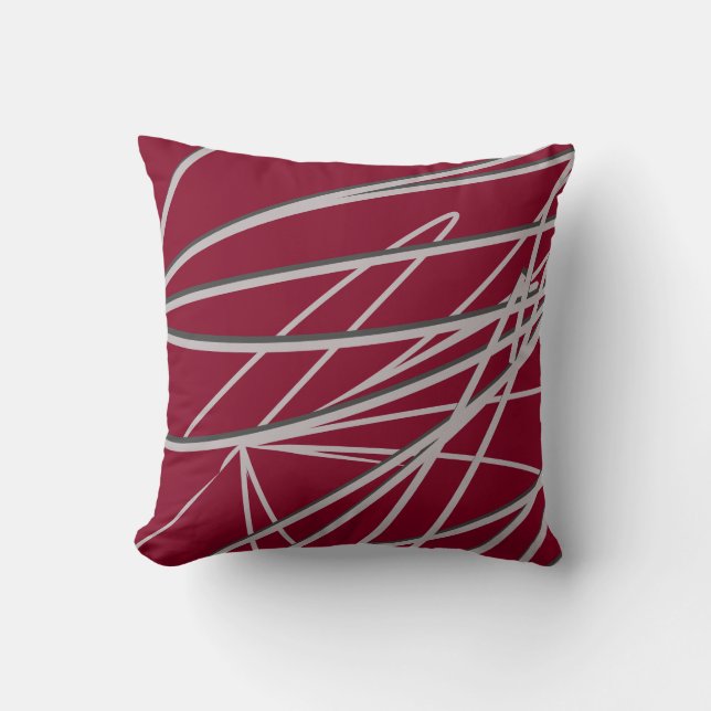 Burgundy & Grey Modern Elegant Abstract Cushion (Front)