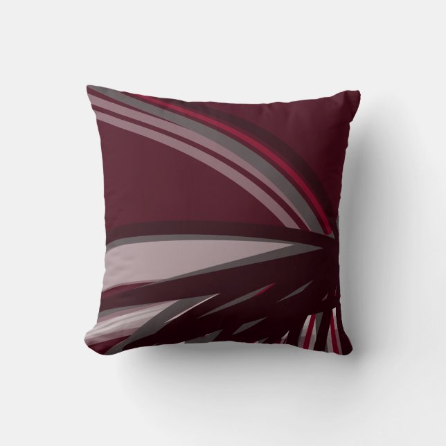 Burgundy & Grey Modern Organic Linear Design Cushion (Front)