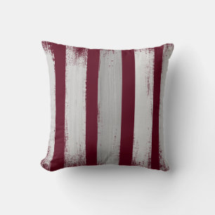 Burgundy & Grey Striped Brush Strokes Throw Pillow
