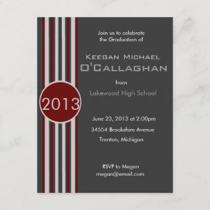 Burgundy Grey Striped Graduation Party Invitation