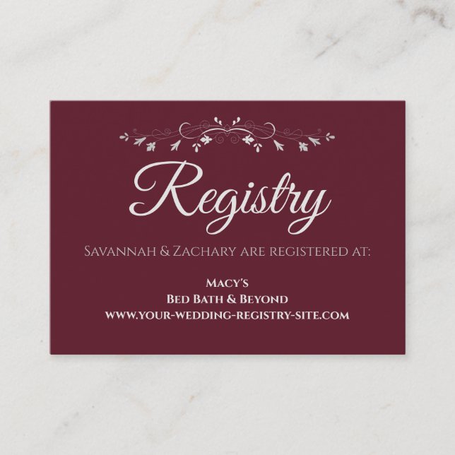 Burgundy & Grey Wedding Registry Enclosure Card (Front)