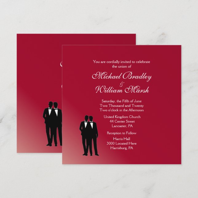 Burgundy Groom and Groom Gay Wedding Invitation (Front/Back)