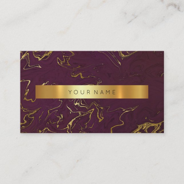 Burgundy Grungy Gold Marble Vip Business Card (Front)