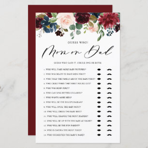 Burgundy Guess Who Mum or Dad Baby Shower Game