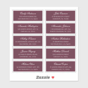 Burgundy guests names and address. Shipping labels