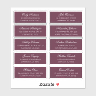 Burgundy guests names and address. Shipping labels