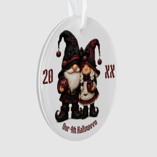 Burgundy Halloween Gnome Couple Plaid Gnome Couple Ornament
