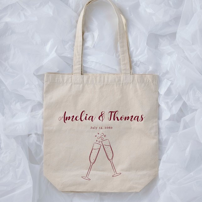 Burgundy Hand Draw Doodle Stripes Wedding Favor  Tote Bag (Creator Uploaded)