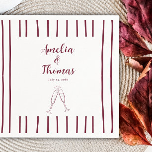 Burgundy Hand Draw Doodle Stripes Wedding Napkin