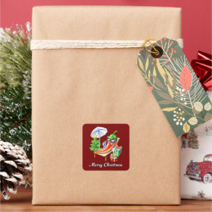 Burgundy Hand-drawn Chilli Wishing Merry Christmas Square Sticker