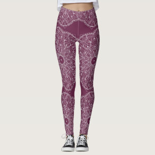 Burgundy Hand-drawn Peace Mandala Leggings