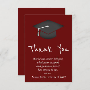 Burgundy Handwriting Cap and Tassel Graduation Thank You Card
