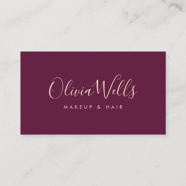 Burgundy  Handwritten Script Social Media Icons Business Card (Front)