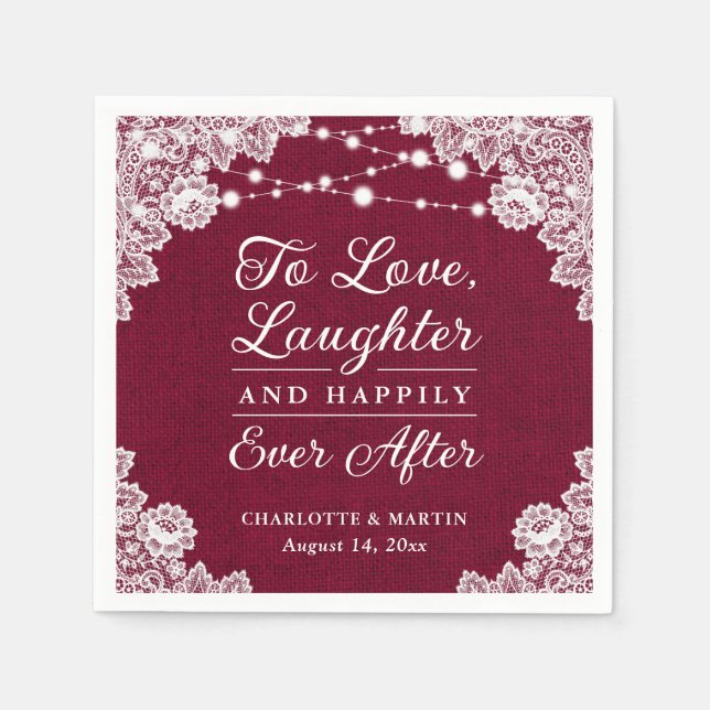 Burgundy Happily Ever After Wedding Napkins (Front)
