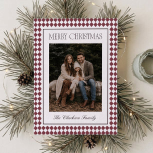 Burgundy Harlequin One Photo Christmas Card